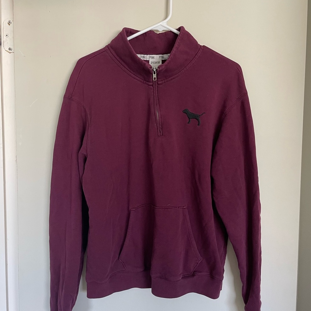 Victoria's Secret Pink Women's Quarter Zip-Up Sweater in Burgundy